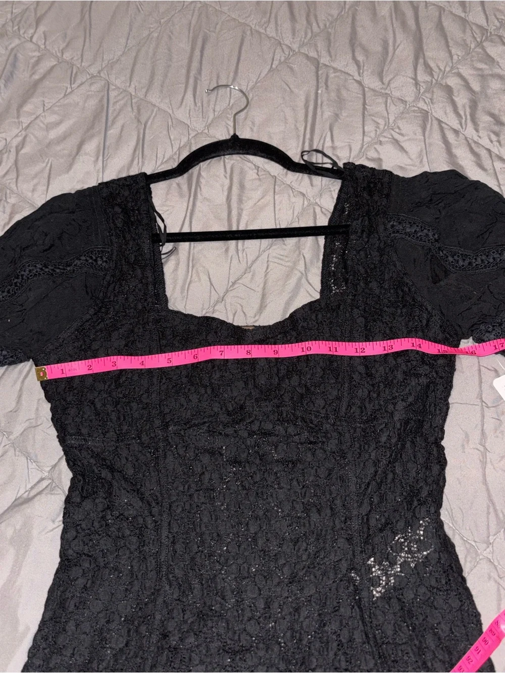Free People Black Lace Puff Sleeve Crop Top Grunge Dark Romantic Goth